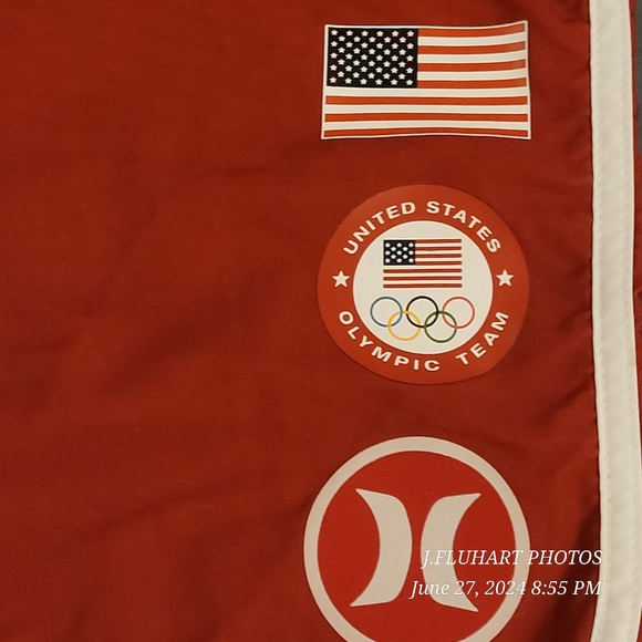 HURLEY PHANTOM USA OLYMPIC BOARD SHORTS UNMARKED SIZE FLAT MEASUREMENTS IN PHOTO - Picture 2 of 16